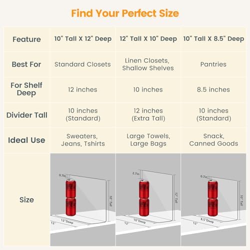 OKPOW Acrylic Shelf Dividers for Closet Organization: 8 Pack Durable Clear Shelves Separators for Clothing Adjustable 12" Tall x 10" Deep