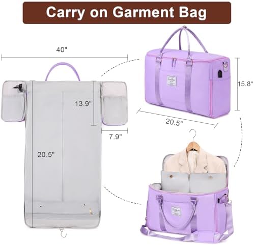 Scothen Convertible Travel Garment Bag, Carry On Garment Duffle Bag with Toiletry and Shoe bag, Garment Bags for Travel, 2 in 1 Hanging Dress Suitcase Suit Travel Bags for Women with USB Charging Port