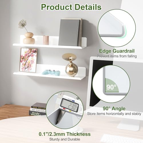SAYAYO White Floating Shelves for Wall Storage, 8 Inch Small Adhesive Shelf
