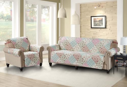 Brilliant Sunshine Pink & Green Roses Couch Recliner Cover, 28" seat