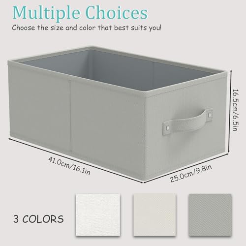 Storage Boxes, Fabric Clothes Bins, 3 Pack, Grey, 16.1x9.8x6.5 In
