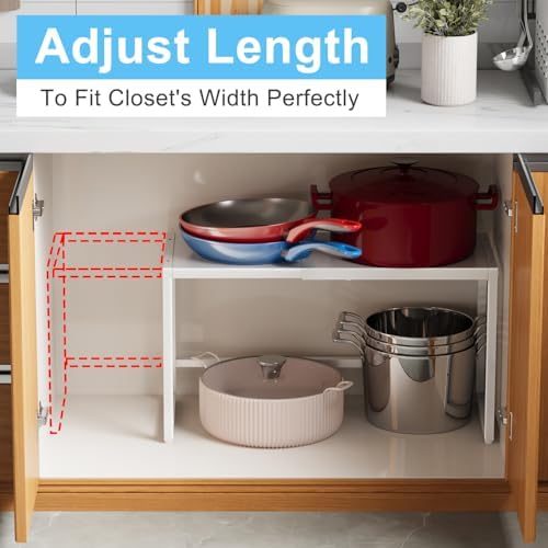 Expandable Kitchen Storage Shelves,110LBS Heavy Duty Metal Shelving Units and Storage For Small Appliance, Adjustable Stackble Storage Shelf Organizer For Kitchen Cabinet Pantry Warehouse Garage,White