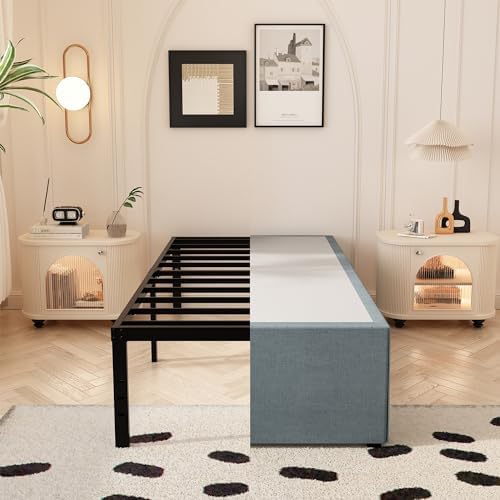 Maenizi 18 Inch Twin XL Bed Frames with Fabric Cover, Heavy Duty Metal Twin XL Platform Bed Frame, No Box Spring Needed, Support Up to 2500 lbs, Easy Assembly, Noise Free, Black