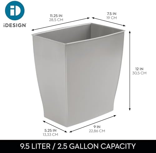 iDesign Small Plastic Bathroom Trash Can, Gray