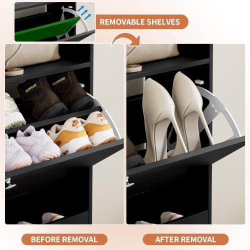 Shoe Storage Cabinet with 2 Flip Drawers (Black, 2 Flip Drawers)