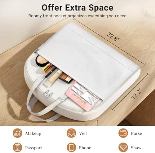 MISSLO 2-in-1 Wedding Dress Garment Bag with 5 Bride Accessories Pockets 70" Dress Bags for Gowns Long with Adjustable Handles Trifold Dresses Cover for Travel and Closet Storage, White