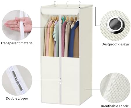 Univivi Garment Bags for Hanging Clothes, Cloth Bag 40 In, 2 PCS, Beige
