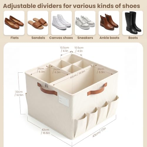 Varhomax Shoe Organizer Box for Closet, Fabric Storage Basket 2 Pack