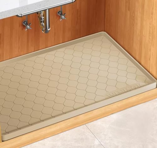 Winisok Waterproof Under Sink Mat 40" x 22", Silicone Mat, Beige | Raised Edge Traps Spills & Leaks, Shelf Liner, Cabinet Protector, for Kitchen, Bathroom, Boots, Pets, Home Essentials
