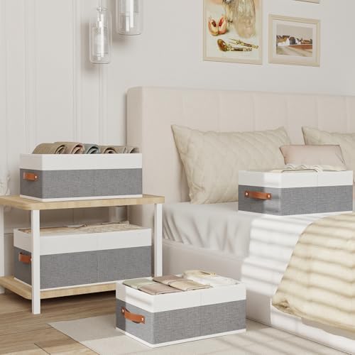 Storage Bins Organizers,13×9.1×5.5In,White/Grey Boxes,6Pack
