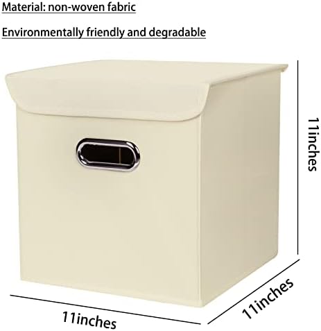Closet Organizers Fabric Storage Bins With Lids Collapsible Cube Storages Organizer Basket With Handles,Storage Boxes for Clothes Storage,Office,Toys,3 Pack,（Creamy-White
