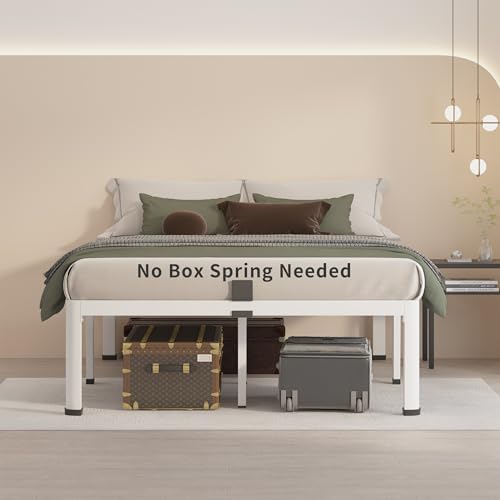 MAF 12 Inch Full Size Metal Platform Bed Frame White with Round Corner Legs