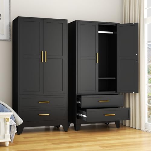 GAIOUS Metal Wardrobe Cabinet with 2 Drawers, 71" Clothing Storage Cabinets