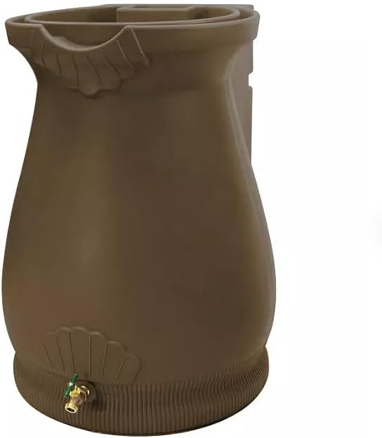 Rain Wizard Decorative Urn Rain Barrel, Durable polyethylene Resin, with Brass Spigot, Flat-Back Design,Perfect for Gardening Any Home (Oak, 65 Gallon)