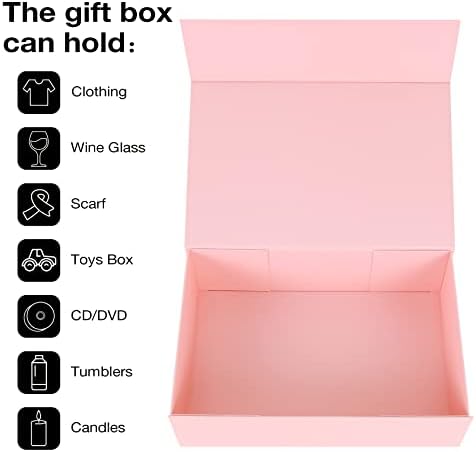 Aimyoo Pink Collapsible Gift Box with Magnetic Closure Lids 10.5x7x3 in, Bridesmaid Groomsman Proposal Boxes, Rectangle Storage Box 5 Pack