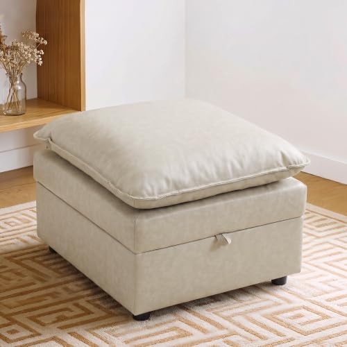 27" Storage Ottoman for Modular Sectional Sofa Faux Leather,Beige