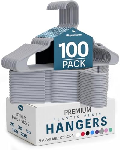 Utopia Home Plastic Hangers 100 Pack – Space Saving Clothes Hanger Grey