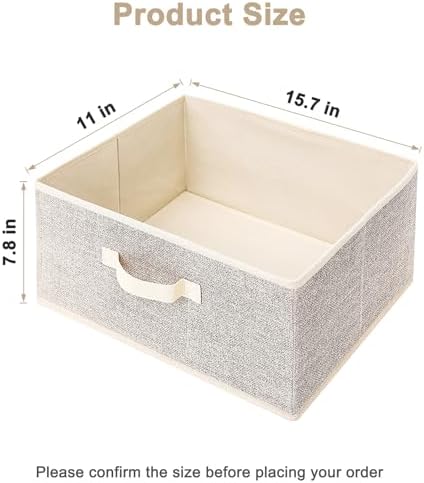 Storage Baskets, 15.7 Inch Woven Fabric Bins, Storage Cubes with Reinforced Handles, Organizer Bins for Closet Shelves, Foldable, Clothes. (2PCS/Beige-15.7*11*7.8inch)