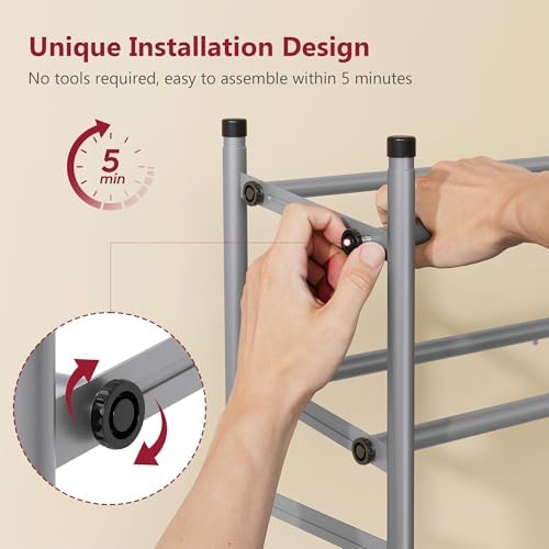 Tajsoon Expandable Shoe Rack for Closet 4 Tier, 28“-41“Stackable, Grey