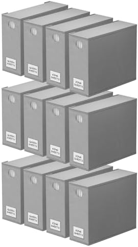 SpaceAid 12 Pack Bed Sheet Organizers and Storage, Foldable Sheet Organizer for Linen Closet, Sheets Set Folder Keeper with Window XL (Queen & King Size) Bedding Container (Gray, 12 Pack)