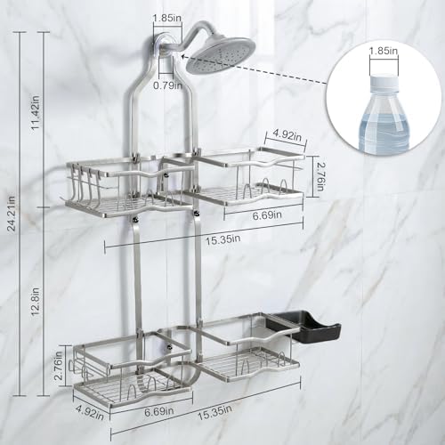 Shower Caddy Hanging Organizer Over Showerhead with Hooks, Silver