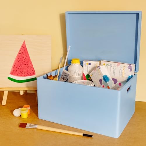 Creative Deco Large Blue Wooden Box Storage with Hinged Lid