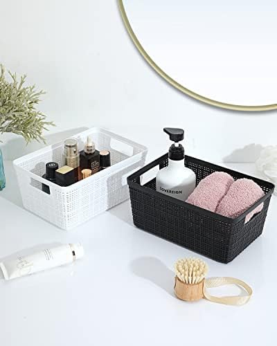 EOENVIVS Plastic Storage Baskets For Organizing, 6 Pack Organization and Storage Containers, Storage Baskets for Shelves Drawers Desktop Closet Playroom Classroom Office, White