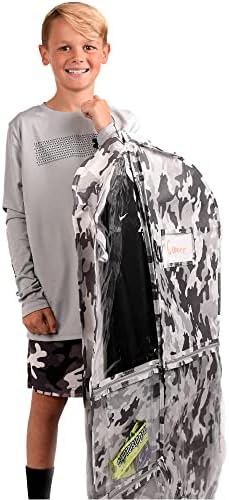 Waterproof Hanging Garment Bag 40 inch Clothes Bag with Gusset, 5 Pockets & Side Zip for Dance Costumes, Sports, Skating, Theatre, Beauty Pageants, Cheer & More by Kendall Country, Camo Grey