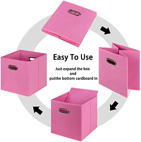 Black Foldable Storage Cubes Bins , Fabric Storage Box Cubes Organizer Baskets with Dual Handles for Home Organizer(Pink)