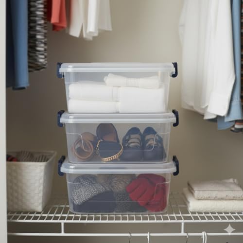 Tribello Small Storage Bins with Lids, 6-Pack Stackable Plastic Containers for Home Organization – Clear Totes for Closet and Underbed Storage, 5 Quarts