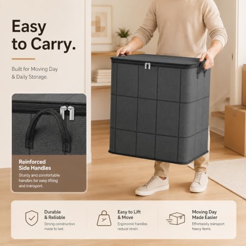 180L Spacious Moving Storage Bin - Large Capacity Zippered Fabric Organizer for Bedding & Clothes, Foldable Blanket Bag with Reinforced Handles for Quilts, Comforters & Moving Day，2：XL
