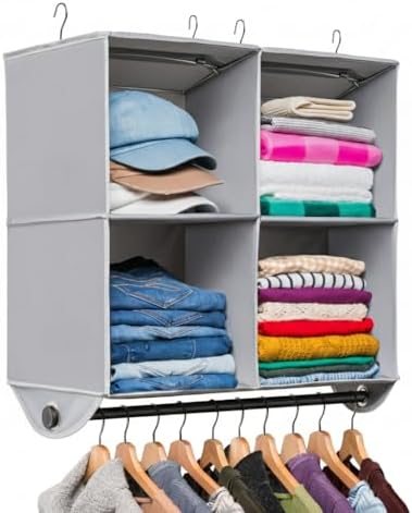 HOLDN’ STORAGE Hanging Closet Organizer with Garment Rod, 4-Shelf