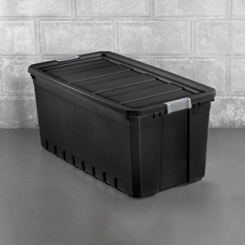 Sterilite 6-Pack Plastic Storage Bins with Lids, Stackable Containers, 50 Gallon, Black