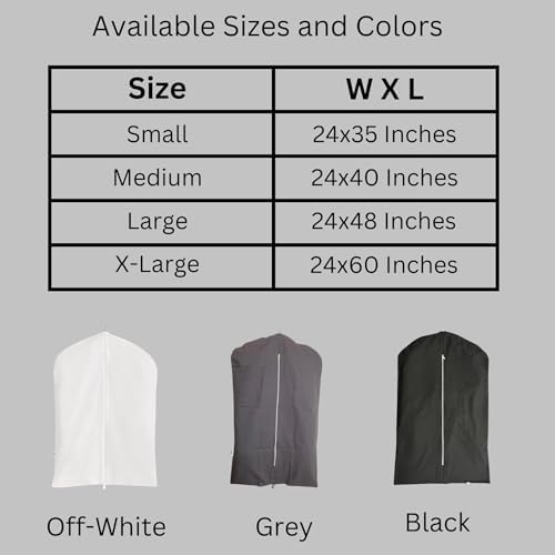 Premium 100% Cotton Garment Bags – 48" Off-White Canvas Suit Cover with YKK Zipper – Breathable, Dust-Proof Storage for Suits, Coats, Dresses, Jackets & Travel/Closet Use