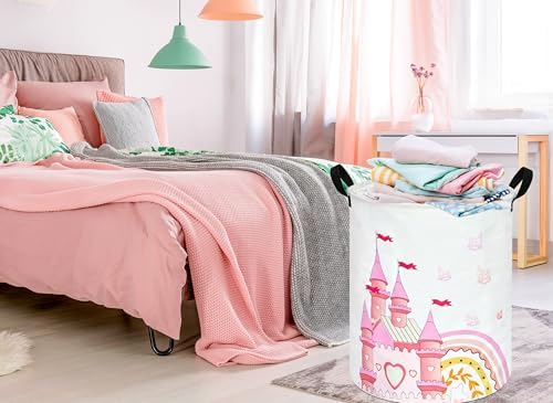 MAIZMZ Pink Castle Storage Bins Organizer Toy Box Laundry Basket Large Canvas Collapsible Chest for Home/Dorm/Kitchen/Pet/Office/Closet/Shelf/Gift Baskets