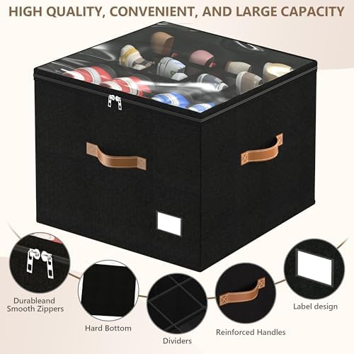 Vincona Shoe Organizer for Closet, 2 Pack Foldable Shoe Storage Bins with Clear Cover & Handles, 16-Compartment Shoe Box for Sneakers, Heels, Boots, Space-Saving Shoe Rack for Entryway, Dorm, RV