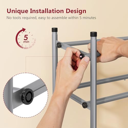 Tajsoon Expandable Shoe Rack for Closet 2 Tier, 28“-41“Stackable, Grey
