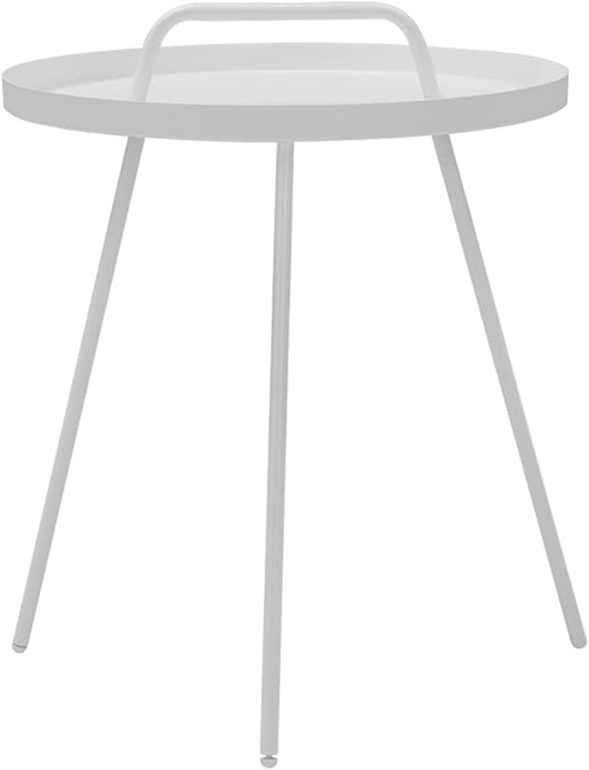 Grand patio Outdoor Side Table with Handle, Small Portable End Table, 17-in Round Side Table, White