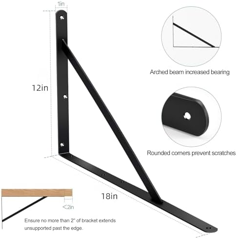 12 Pack L18 x H 12" Black Heavy Duty Shelf Brackets with Screws Metal Shelf Brackets Shelf Support Angle Brackets for Shelves L Brackets Heavy Duty Floating Shelf