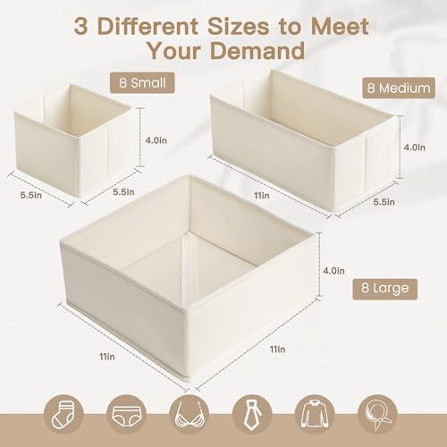 Criusia Drawer Organizer Clothes, 24 Pack Dresser Organizer for Baby Clothes, Underwear, Sock- Foldable Closet Organization and Storage Dividers Bins for Nursery, Bedroom and Dorm (Beige)