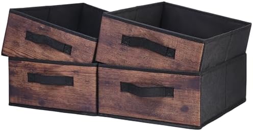 Decorative Storage Boxes for Organizing Clothes in a Dresser Collapsible Fabric Storage Bins Organizer Set with Handles for Bedding Clothes Toys Socks and More (Woodgrain)