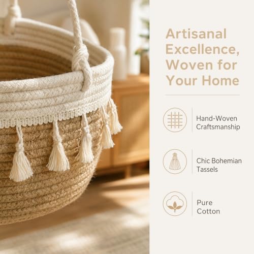 Hanging Basket, Over Door Organizer, 3 -Tier Wall Basket with Hooks (Tassel)