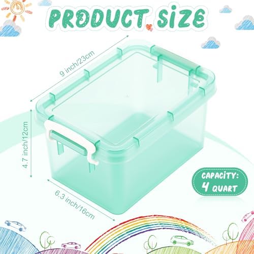 Wenqik 6 Pack Colorful Plastic Storage Bins with Lids, Pastel | 4 Quart Clear Plastic Small Bins, Stackable Nestable, Latching Buckles, Kids Toy Sorting Playroom, Craft Supplies Storage