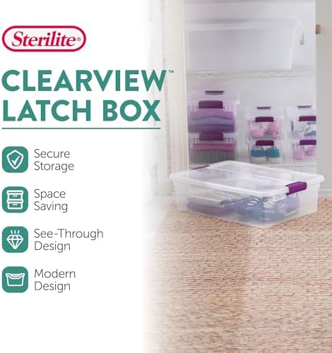 Sterilite ClearView Latch Boxes, Storage Bins with Lids, 32 Quart, 12-Pack