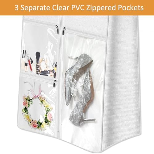 72" Wedding Dress Garment Bag with 10'' Gusseted Dress Bags for Gowns Long 4 Pockets Dress Bag Garment Storage Cover for Women, White