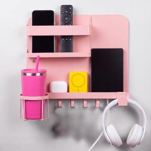Novabright Bedside Wall Organizer Metal Shelf for Dorm Bedroom,Pink