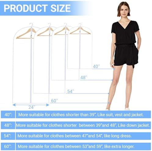 All Clear Garment Bags for Hanging Clothes, 40" (Set of 6) Suit Bags for Closet Storage, Plastic Dustproof Suit Cover Bags, Clothes Protectors Bag with zipper for Coats, Jackets, Shirts