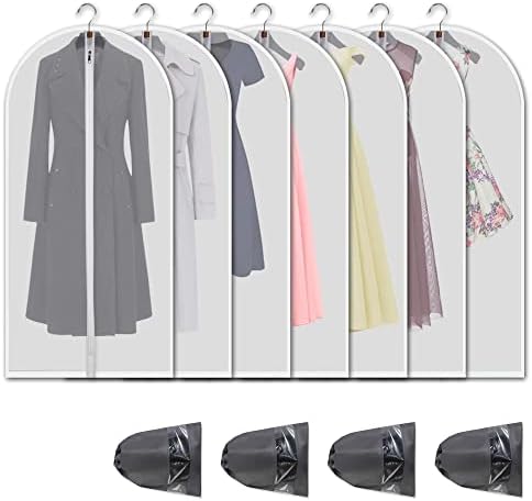 Clear Garment Bags for Hanging Clothes, 7 Pack 60 Inch, with 4 Shoe Bags