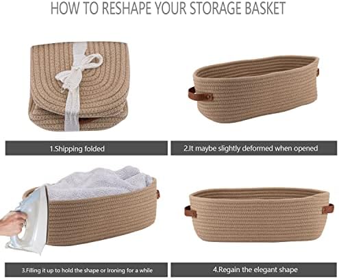 Storage Basket Boho Decor Baskets for Organizing Woven Decorative Basket for Countertop Toilet Paper Basket for Toilet Tank Top Shelf Basket with Handle Khaki