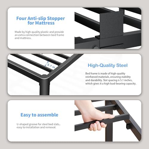 ROIL 12 Inch Queen Bed Frame with Rounded Corner & 4 Mattress Baffles